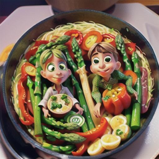 Colorful Chicken Pesto with Asparagus, Sun Dried Tomatoes and Peppers