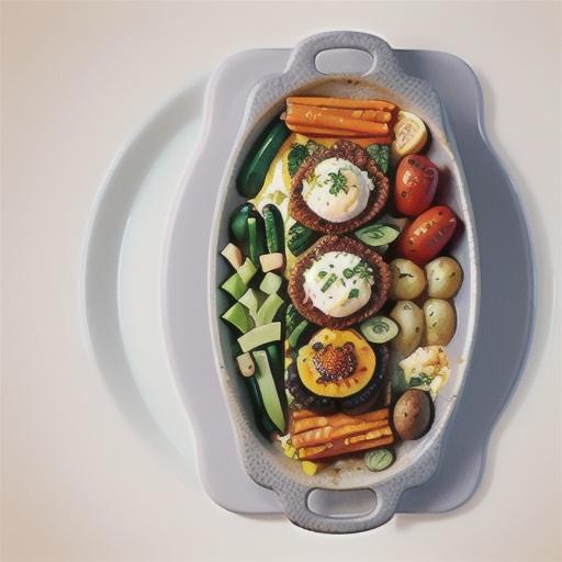 Vegetable tray bake with poached egg recipe