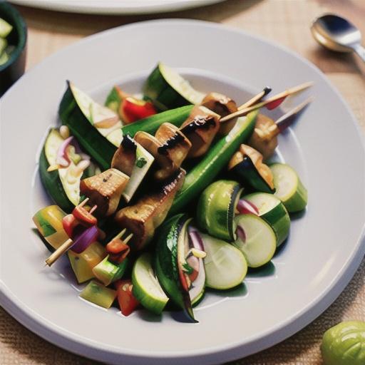 Chicken satay skewers with cucumber salad