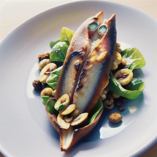 Blue-eye trevalla on warm celeriac, lentil and walnut salad