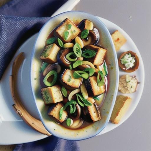 Mushroom and onion soup with garlic ciabatta croutons recipe