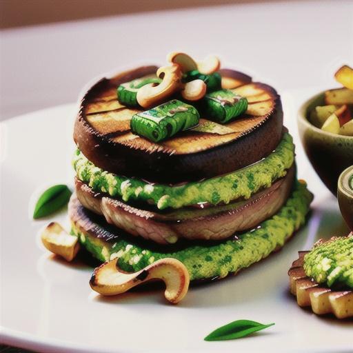 Steaks with potato cakes and basil cashew pesto