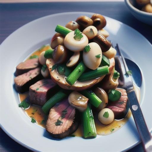 Steak with valdeon butter and sherry mushroom sauce