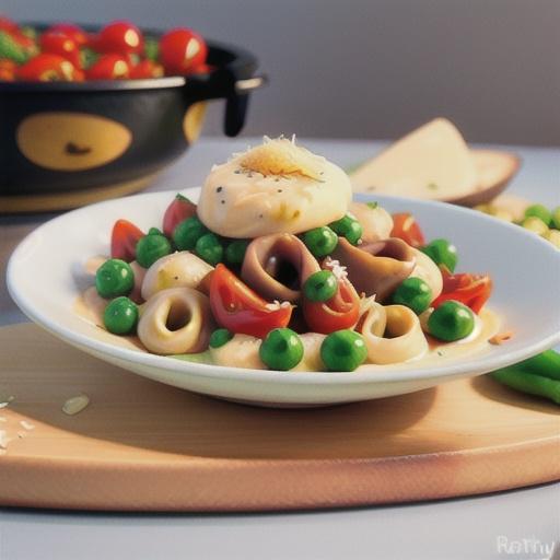 Pea tortellini with parmesan cream and slow-roasted tomatoes