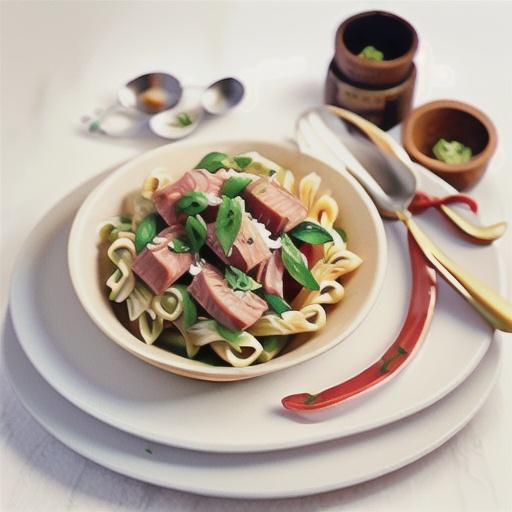 Fusilli with tuna, rocket & roasted capsicum