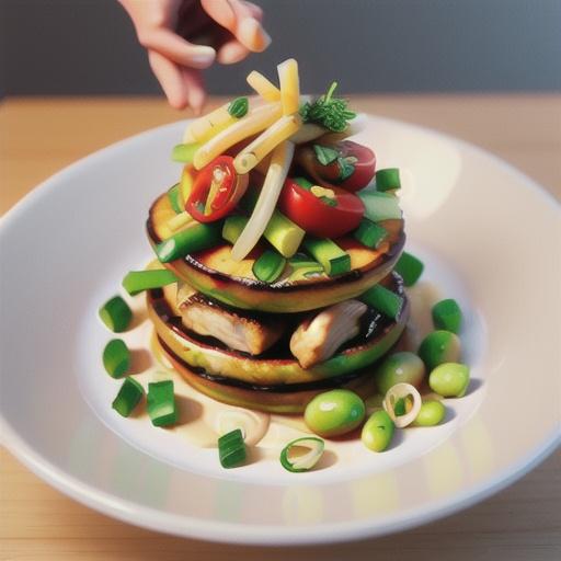 Chicken and bean sprouts noodle cakes