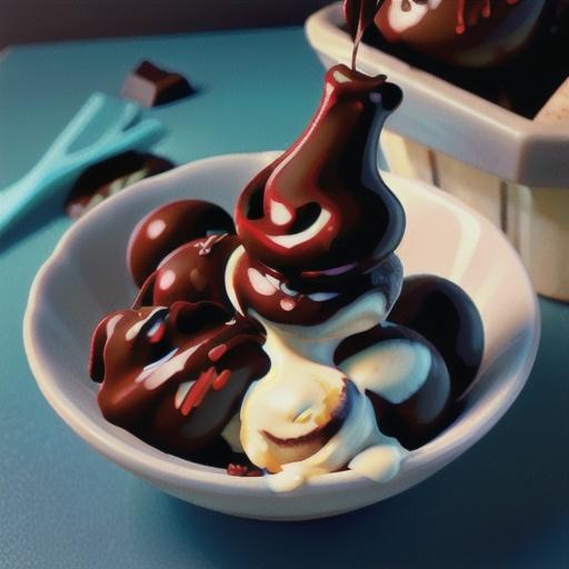 Creamy chocolate ice-cream with dark chocolate sauce