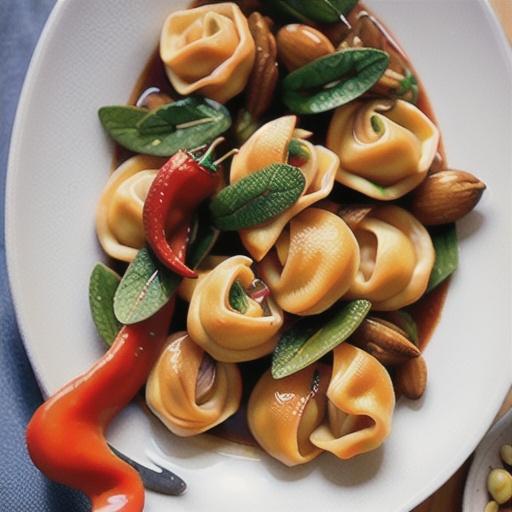 Lamb and tahini tortellini with pine nuts, chilli & rosemary