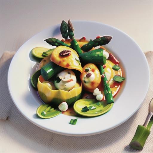 Zucchini, goat's cheese and asparagus ravioli