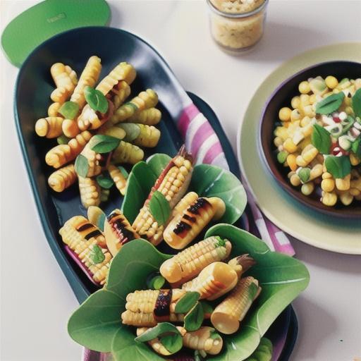 Sticky chicken drumettes with grilled corn and rocket salad