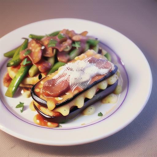 Eggplant parmesan with bacon and tomato sauce