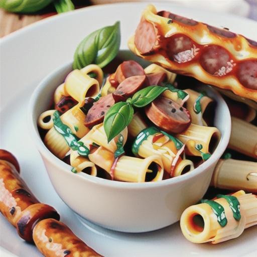 Creamy basil, sausage & chickpea rigatoni