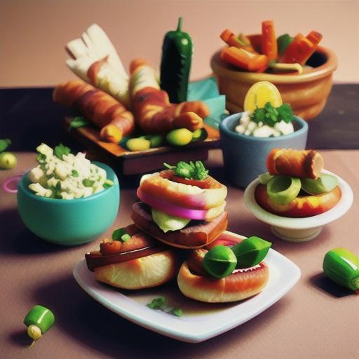 Bacon-wrapped sausage rolls with carrot-radish relish, spring onions and fresh coriander