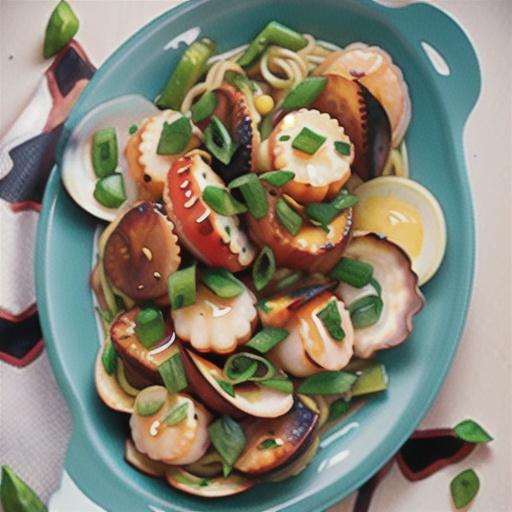 Scallops with noodles and oyster sauce