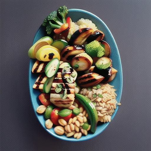 Grilled chicken and vegetable barley bowl