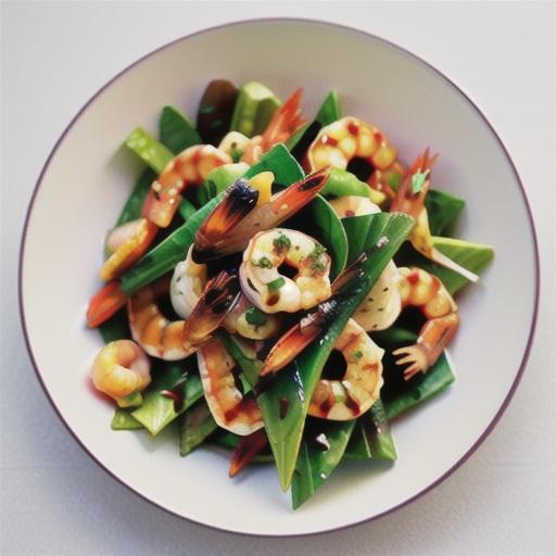 Chargrilled prawn salad with saffron dressing