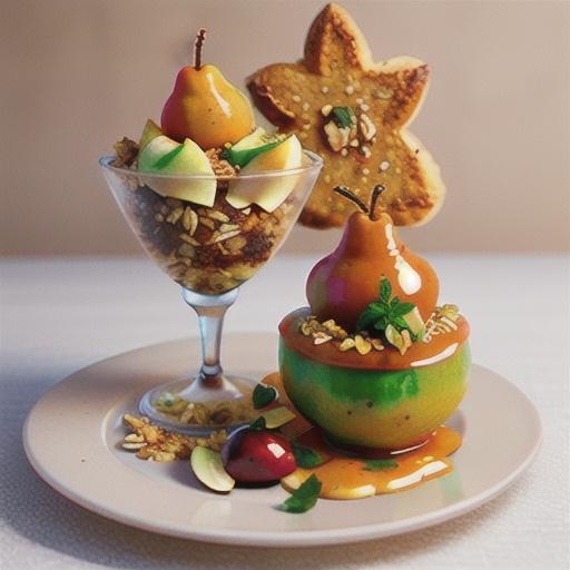 Chai-Poached Pears with Spicy Orange Sauce and Homemade Granola