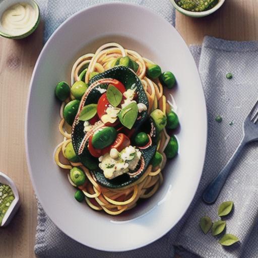 spaghetti with pesto, semi-dried tomatoes and ricotta