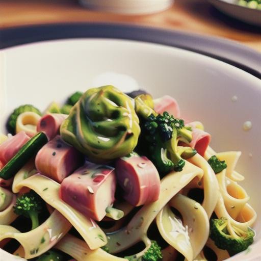 Spinach Fettuccini with Broccoli and Ham
