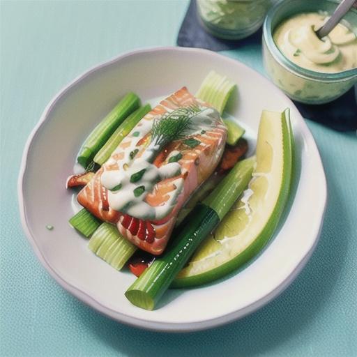 Salmon with creamy leek and dill sauce