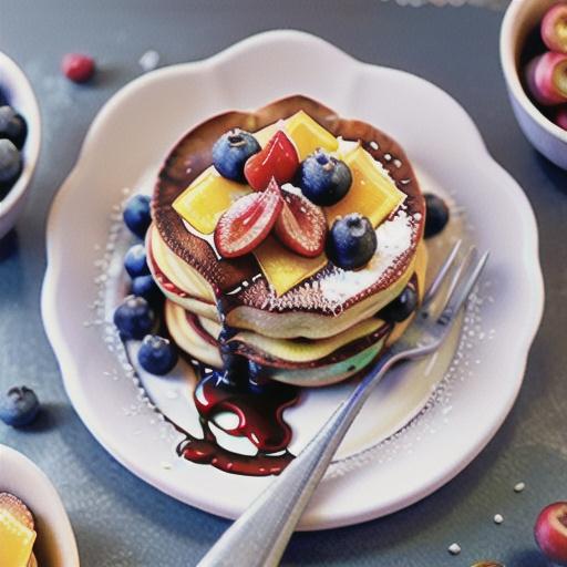 Ricotta hotcakes with blueberry-plum syrup