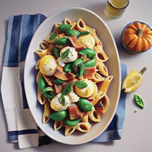 Roasted pumpkin and bacon pasta with lemon ricotta