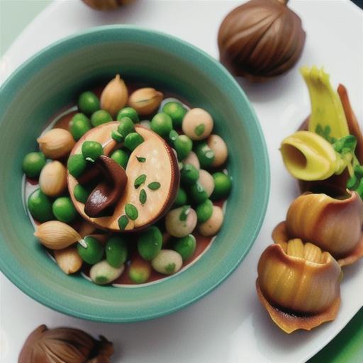 Beans, peas and hazelnuts with duck