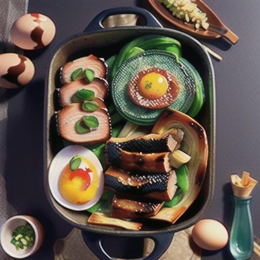 Soy-braised pork belly with marbled eggs