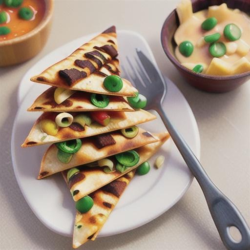 Cheese-crusted sweet pork quesadillas