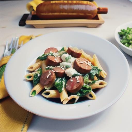 Penne with sausage and kale