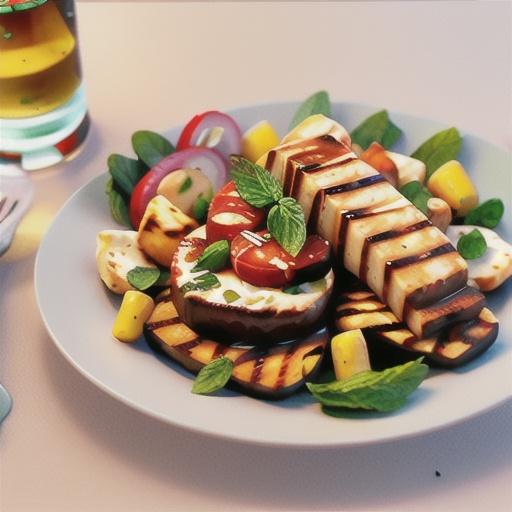 Chargrilled beef with baby cos, mint and haloumi