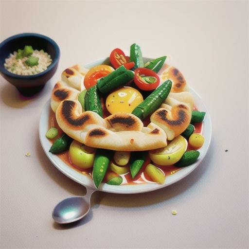 Spicy vegetable curry and egg naan