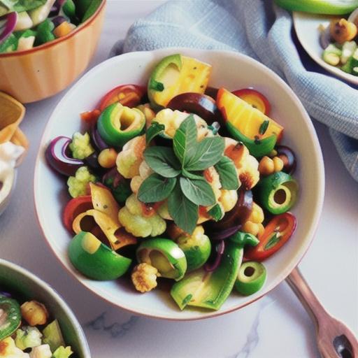Roasted cauliflower salad with poblano chillies and chickpeas recipe