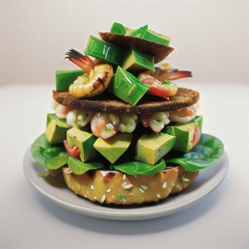Avocado, prawn and silverbeet salad with toasted rye bread