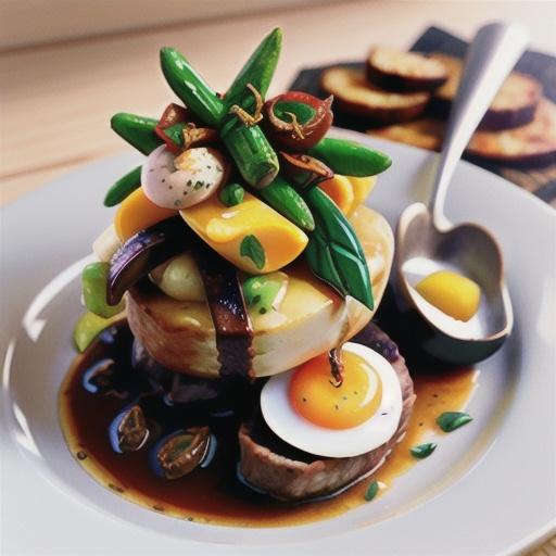 Beef fillet with marbled eggs and star anise broth