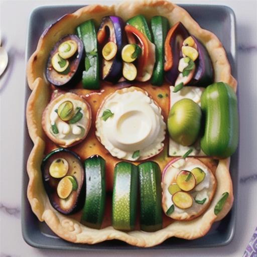Roasted zucchini, capsicum, eggplant and goat's cheese tart