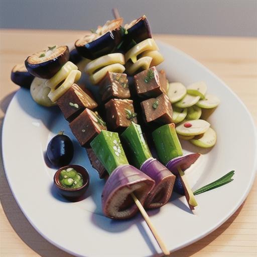 Lamb skewers with pistou, eggplant dip & Lebanese bread