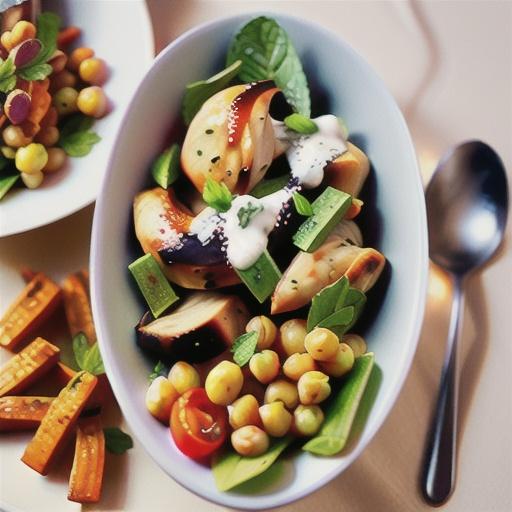 Spiced chicken, roasted carrot and chickpea salad