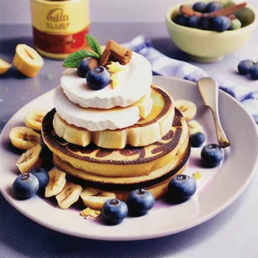 Crumpets with cinnamon ricotta, banana, blueberries and honey