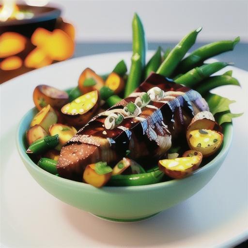 Chilli-salt scotch fillet and roasted chats with rocket & green bean salad