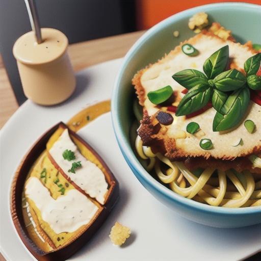 Almond crumbed chicken schnitzel with herb buttered spaghetti