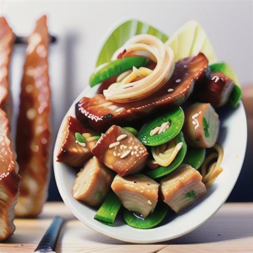 Char siu pork with noodle and sesame salad