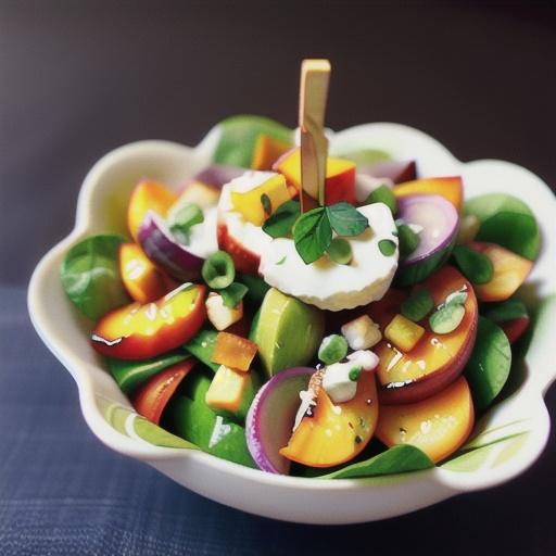 Peach and fried feta salad