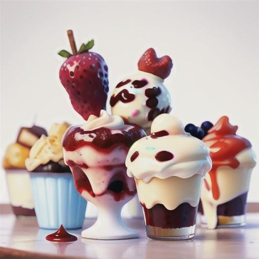 Berry sundaes with white chocolate sauce