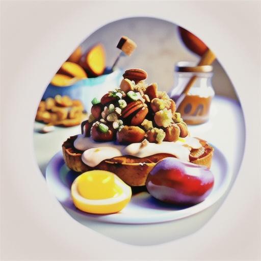 Baked plums with honey, pecan & oat crumble and cinnamon yoghurt drizzle