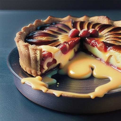 Custard and rhubarb toffee tart