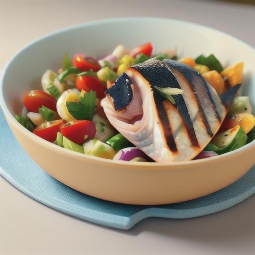 Chargrilled fish with chunky greek salad