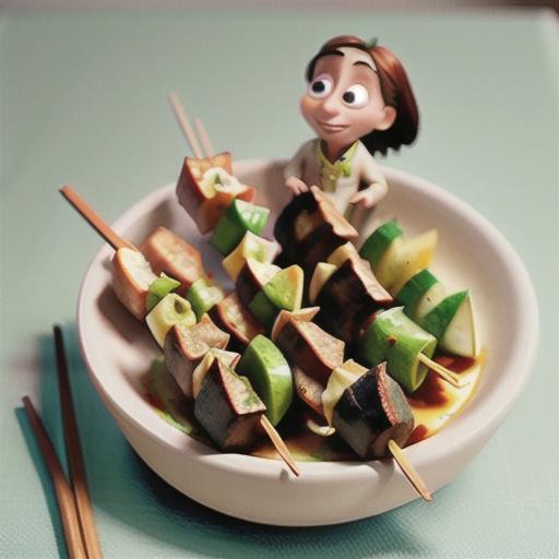 Pork skewers with ginger and sesame