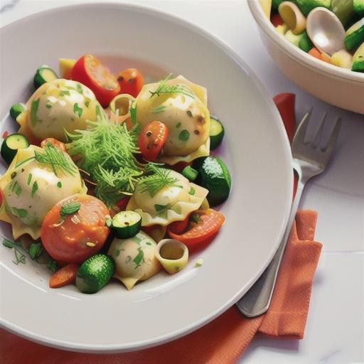 Baked spring vegetables with fresh ravioli