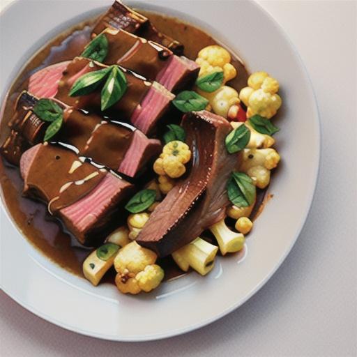 Slow-cooked braised beef ribs with parmesan and cauliflower
